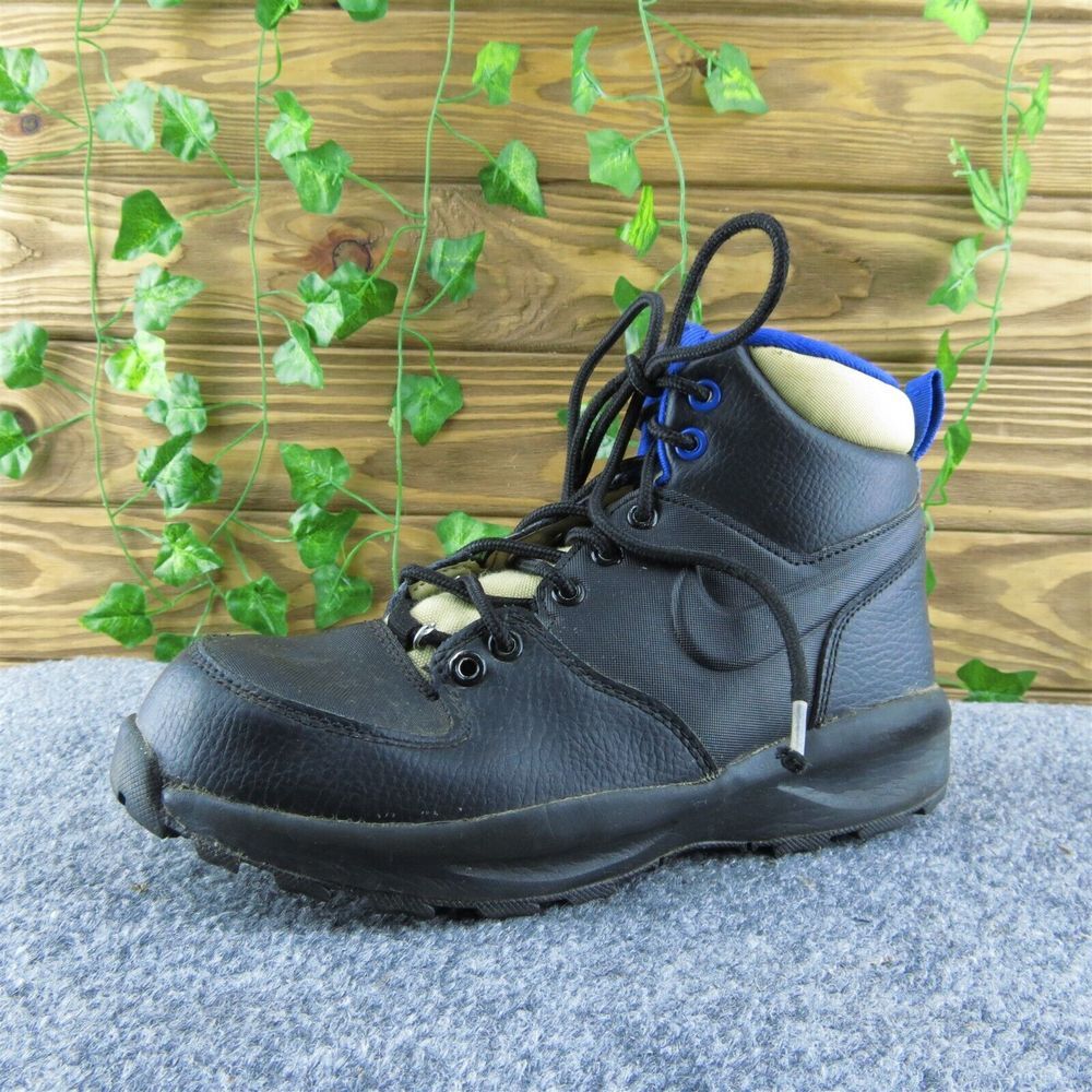 Nike Manoa PS Boys Black Leather Boots Y4 Lace Up Athletic Shoes Medium